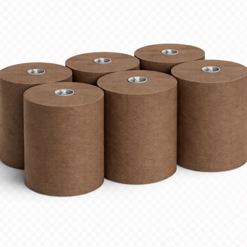 High-capacity hardwound paper towel rolls for commercial dispensers