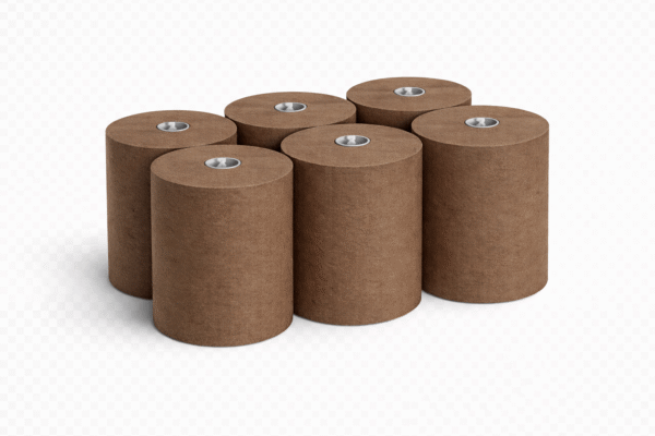 High-capacity hardwound paper towel rolls for commercial dispensers