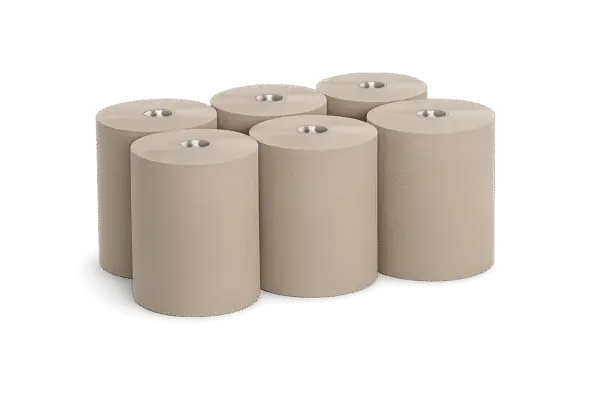 Hardwound paper towel rolls for commercial roll dispensers